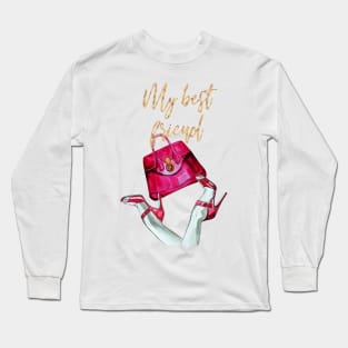 My best friend, quote, red shoes and red bag, watercolor illustration Long Sleeve T-Shirt